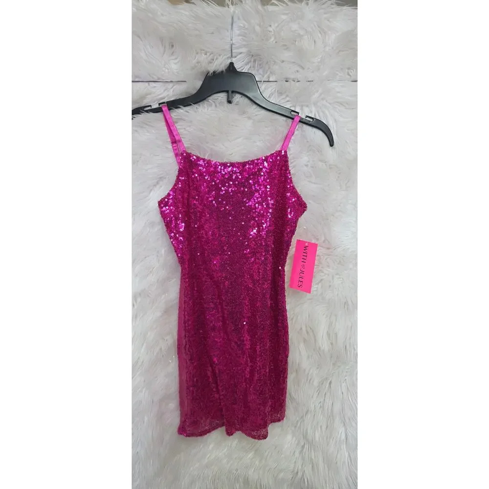 With Jules Big Girls Sleeveless Sequin Bodycon Dress Size MD